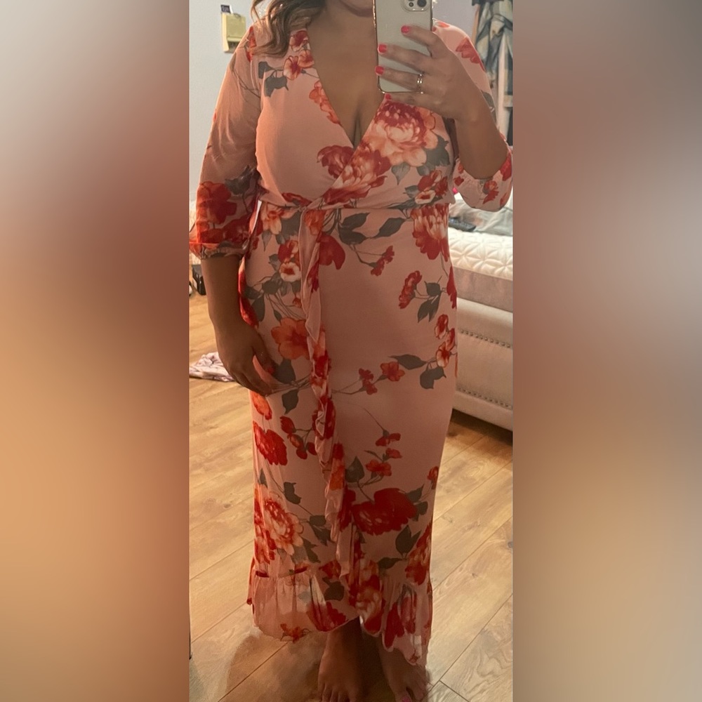 Woman mid sleeve  Floral long  dress